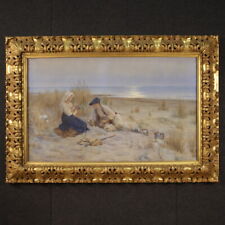 Signed watercolor painting romantic landscape framework frame 20th century 900