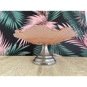 Rose pink glass cake stand with chrome pedestal foot - Picture 1 of 10