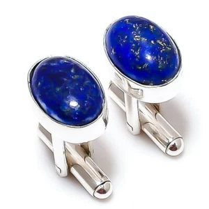 Lapis Lazuli Gemstone 925 Silver Handmade Cufflinks Stnd. - Picture 1 of 3