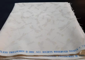 1 Yd Timeless Treasures HUE-C 7717 Yellow White Dragon Fly on Cream CottonFabric - Picture 1 of 5