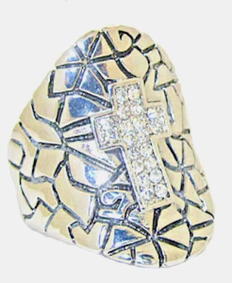 CZ Ring cross white gold religious antiqued large quality jewelry SZ 5 6 7 New - Image 1 of 2