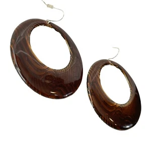 Large Brown Enamel Hoop Earrings - Visible Swirl Textured Pattern ~ 2" - Bild 1 von 6