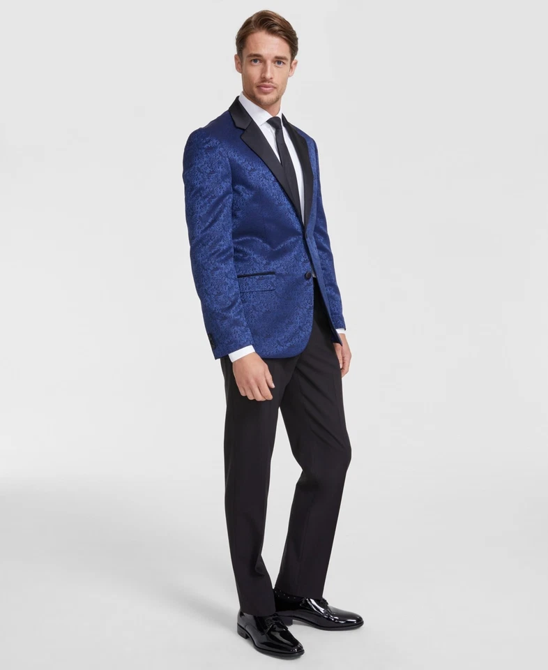 Vince Camuto Hombres Calce Ajustado Traje Chaqueta Blazer 42 R Azul Marino Floral Foto 1 de 1