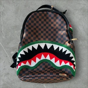 SPRAYGROUND Backpack Mens Brown Black Shark Mouth Checkered Streetwear Urban - Picture 1 of 8