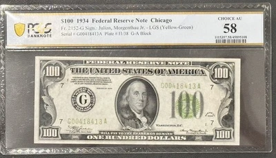 1934 $100 Dollar Bill Federal Reserve Note FRN Chicago PCGS 58 - Image 1 of 2