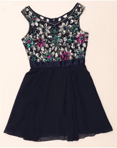 VIRGOS LOUNGE Womens Sleeveless Swing Dress UK 12 Medium Navy Blue Floral JO18 - Picture 1 of 3