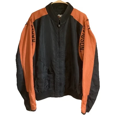 复古 Harley Davidson 男式轰炸机风格夹克黑色和橙色拉链 L 码 — 第 1/4 张图片