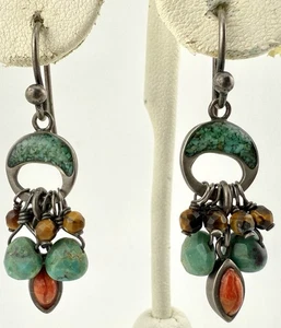 SILPADA W1523 925 TURQUOISE CORAL TIGERS EYE DANGLE EARRINGS K3B - Picture 1 of 5