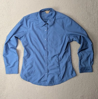Duluth Trading Co Shirt Womens Medium Blue Long Sleeve Snap Fishing Hiking Vent - Image 1 of 4