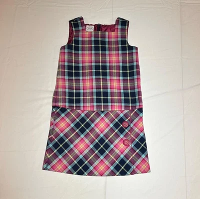 Vestido Jersey Talbots Niñas Talla 6 Rosa Multi Cuadros Sin Mangas Forrado Foto 1 de 4