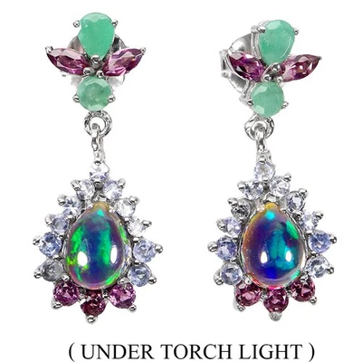 Pendientes de plata de ley 925 pera ópalo negro 8x6 mm joyas de piedras preciosas de tanzanita Foto 1 de 4