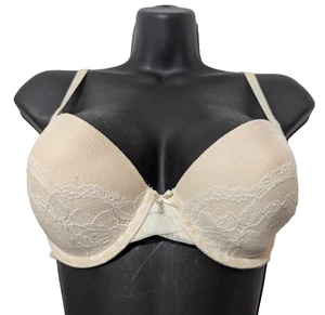 32DD Victoria's Secret Lined Demi Bra Beige Nude Lace Floral Underwire - Picture 1 of 6
