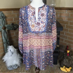 Fig and Flower transparente Tunika-Bluse mit Blumen- und Paisleymuster Größe Large - Bild 1 von 5