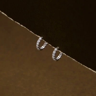 18k White Gold Diamond Huggie Hoop Earrings – 0.53ct Lab Grown Diamonds - Image 1 of 4