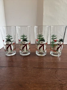 Set of 4 vintage snowman/ christmas tree glasses, 6 inches tall - Picture 1 of 7