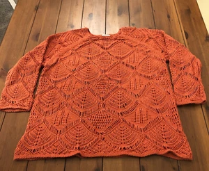 Maglione Chico’s taglia 3 maglia aperta all'uncinetto arancione manica 3/4 XL pullover - Foto 1 di 15