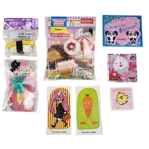 Japanese Eraser & Sticker Lot Snack Sushi Cake Bear Iwana Daiso Yojiyoji - Picture 1 of 10