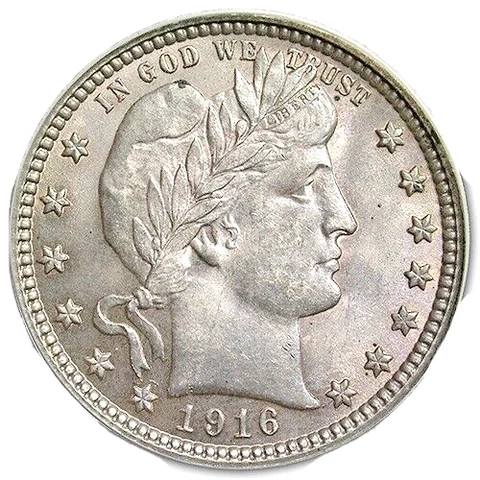 1916-D BARBER 25c ANACS MS62 LAST YEAR OF ISSUE FOR BARBER 25c CHOICE FOR GRADE Cover