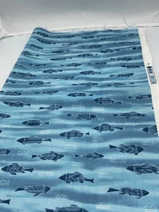 Cranston Fabric VIP BLUE ON BLUE FISH in STREAM Remnant - 21” x 36” - Picture 1 of 4