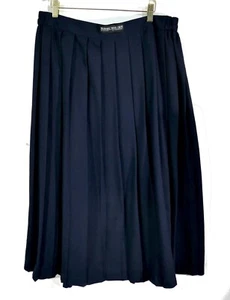 Vintage Koret Classic Wool Blend Washable Wool Crepe Navy Pleated Skirt 20W - Picture 1 of 5
