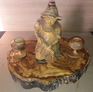 One Man Two Glass Wooden Bottle and Large Olive Base - Picture 1 of 1