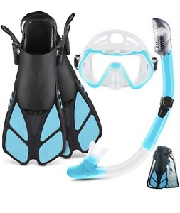 Mask Fin Snorkel Set with Adult Snorkeling Gear, Panoramic View Diving Mask Blue