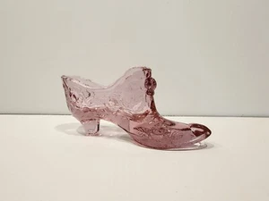 Vintage Fenton Pink Cabbage Rose Slipper Shoe Art Glass Fenton Mark & Sticker - Picture 1 of 5