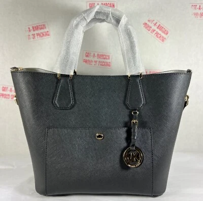 Michael Kors Greenwich Black White Saffiano Leather Large Grab Tote Shoulder Bag - Image 1 of 4