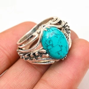 Turquoise Solid 925 Sterling Silver Beautiful Statement Men's Ring All Size M850 - Picture 1 of 5