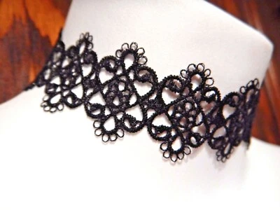 GARGANTILLA BANDA ENCAJE NEGRO ORNAMENTADO gótico bohemio étnico collar 4A Foto 1 de 3