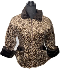 Faux Fur Girls Leopard Print Casual Time Lined Winter Coat Size 7 - Picture 1 of 19