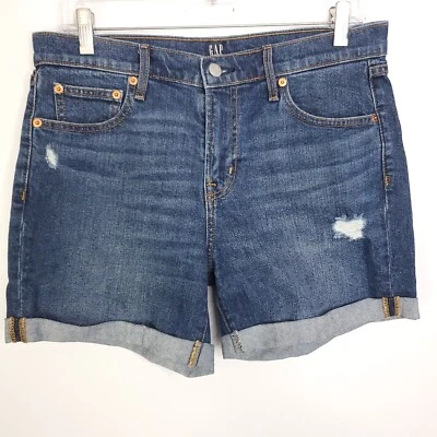 Gap Shorts WOmens 29 Denim Rolled Cuff 5 Inch Inseam Distressed Stretchy - Image 1 of 4