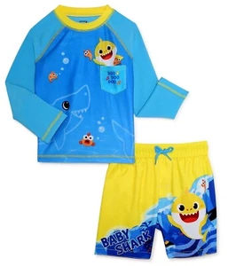 Baby Shark Swim Trunks Rash Guard Swimsuit Shirt Shorts Set Toddler 2T 3T 4T 5T - Picture 1 of 3