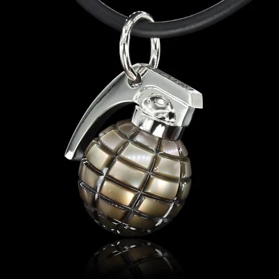 Granada tallada a mano perla de Tahití 13,4 mm, colgante de plata granada, collar del ejército. Foto 1 de 4