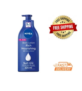 NIVEA Rich Nourishing Body Lotion with Vitamin E & Almond Oil Dry Skin 625ml XL - Picture 1 of 5