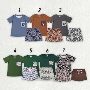 Sibling Baby Boys Camouflage Pocket Shirt Shorts Summer Outfits - Picture 1 of 8