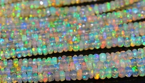 Natural Ethiopian Opal Faceted Rondelle 4/5mm Gemstone Beads 8 Inch Long - Picture 1 of 9