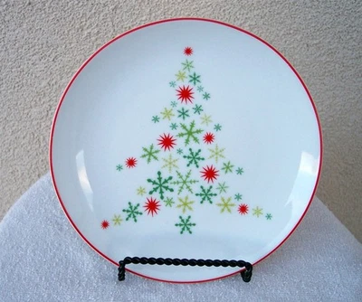 Crate & Barrel Snowflake Christmas Tree plate 7" HOLIDAY salad dessert decor - Image 1 of 4