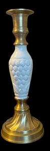 Brass & White Ceramic Vintage Candlestick Made In India 9” Tall  - Picture 1 of 16