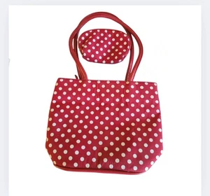 Bueno Vintage Satchel Canvas Red White Polka Dots Small Hand Purse w/ Coin Purse - Picture 1 of 9