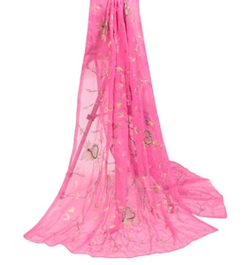 Sushila Vintage Pink Dupatta Art Georgette Zari Sequins Embellish Long Stole - Picture 1 of 10
