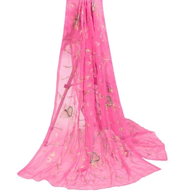 Sushila Vintage Pink Dupatta Art Georgette Zari Sequins Embellish Long Stole - Image 1 of 4