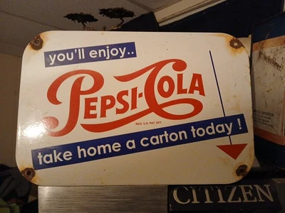 Vintage Large Pepsi Cola Heavy Metal Porcelain Sign - Image 1 of 4
