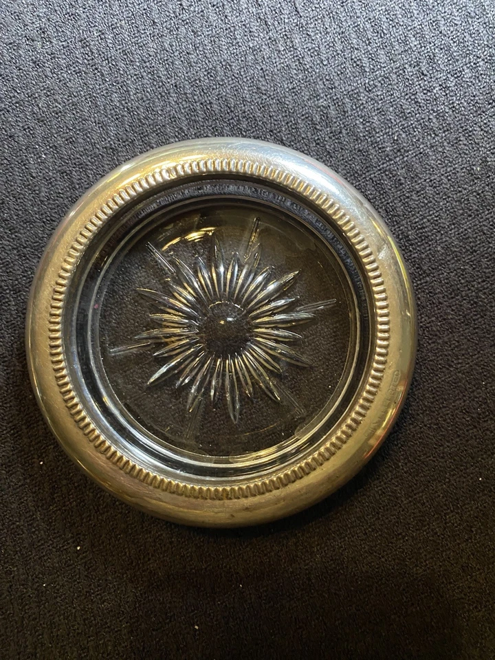 Posavasos de vidrio vintage Frank M. Whiting & Co 4 esterlinas y cortadas Foto 1 de 4