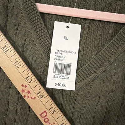 Suéter Kim Rogers Talla XL Verde Oliva Tejido con Cable Algodón Ligero Cuello en V Nuevo Foto 1 de 4
