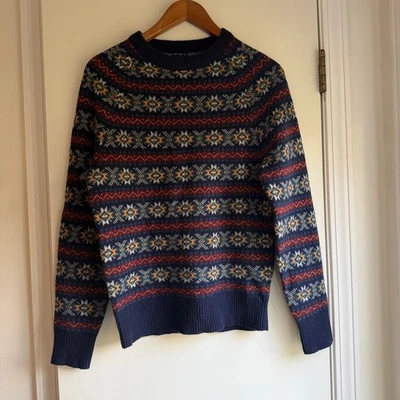 J. Crew Fair Isle 针织毛衣 100% 羊绒蓝色 Multi XS — 第 1/4 张图片