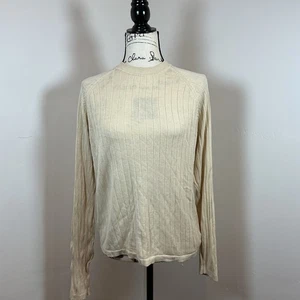 J. Ferrar gerippter Langarm-Pullover mit Rundhalsausschnitt Creme Medium - Bild 1 von 4