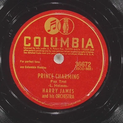 HARRY JAMES Prince Charming / Velvet Moon COLUMBIA 36672 VG- 78 1943 Big Band Foto 1 de 4