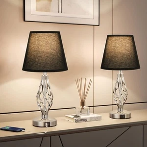 Aooshine 2 Touch Lamps Black Shade Silver Chrome Finish USB Charge -FPL -CP - Picture 1 of 5