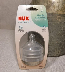 NUK Simply Natural Bottle Nipples 6+ Mon Fast Flow Multiple Nipple Holes 2 Pack - Picture 1 of 4